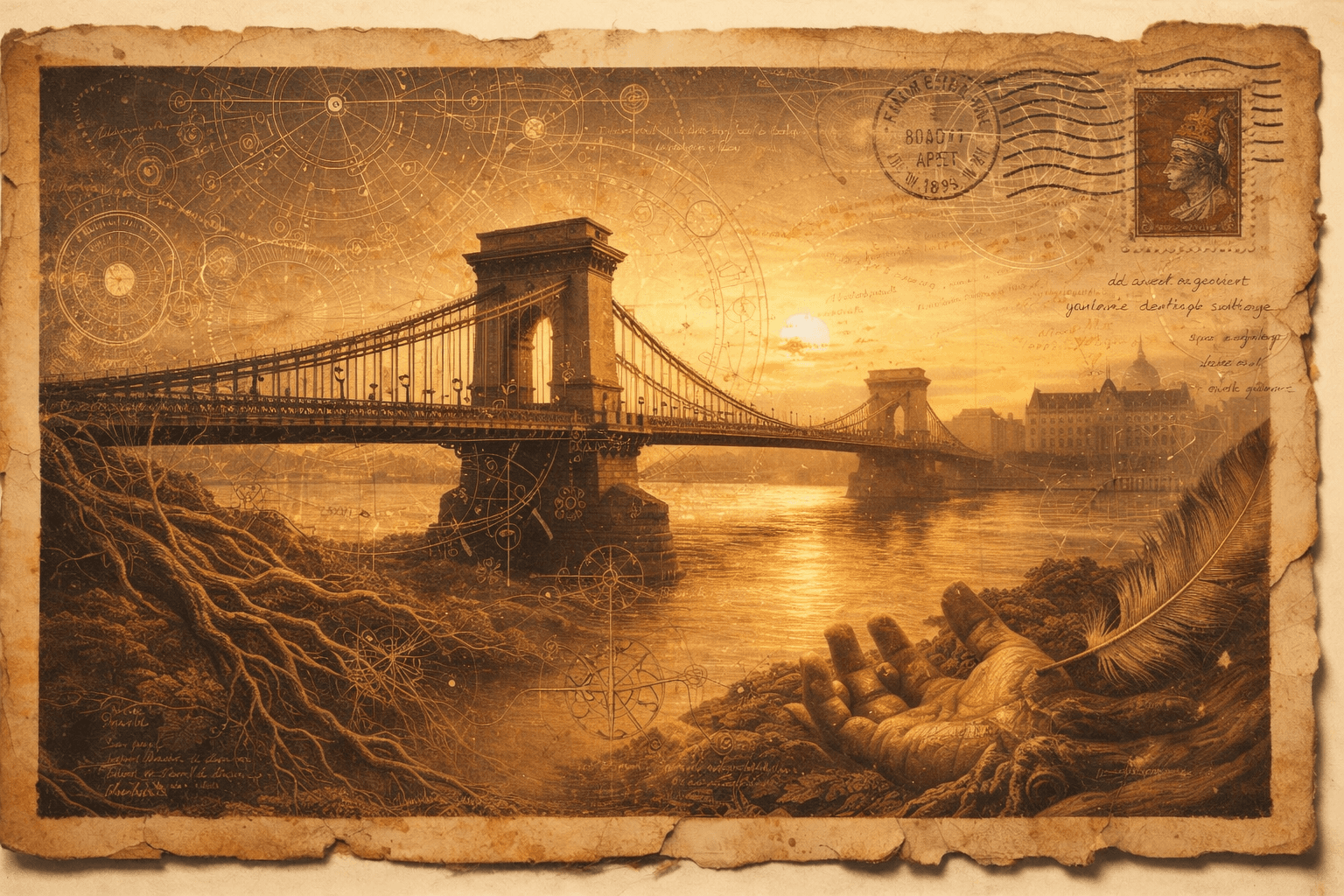Vintage postcard of the Széchenyi Chain Bridge, Budapest